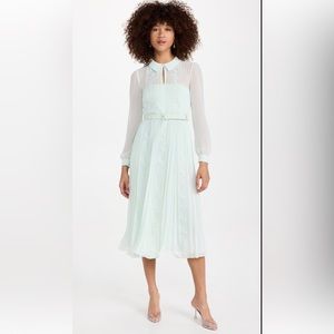 NWT Self Portrait lace pleated midi romantic dress size 6 mint green